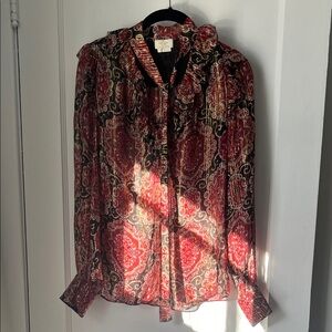 Kate Spade Red and Black Paisley Top